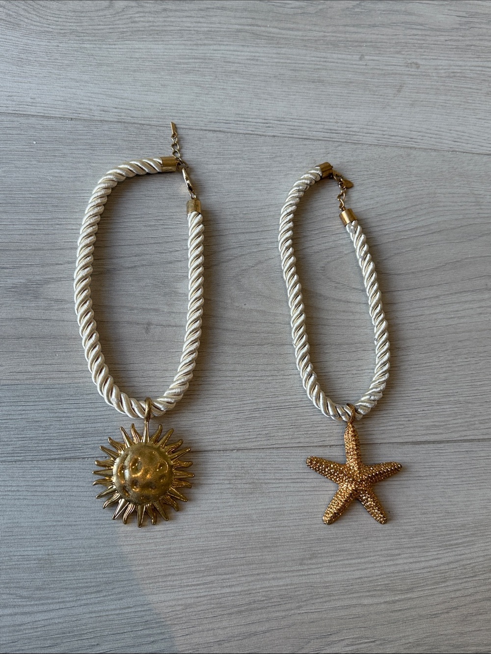 Zara Gold Sun & Starfish Pendant Necklace Set on Ivory Rope